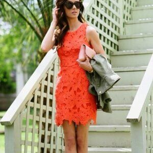 ASTR The Label Floral Crochet Sleeveless Sheath Dress Coral S
